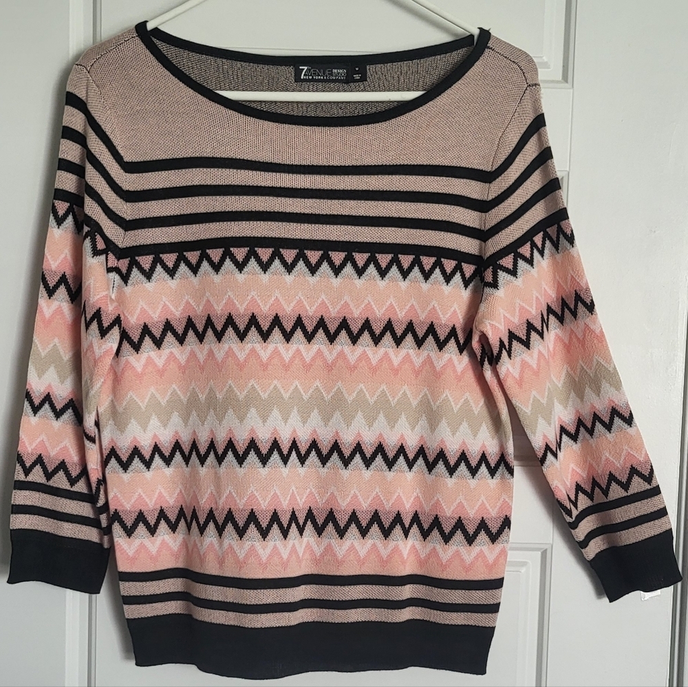 Zoe & Sam Chevron Knit Sweater - Pink, Black, and Tan